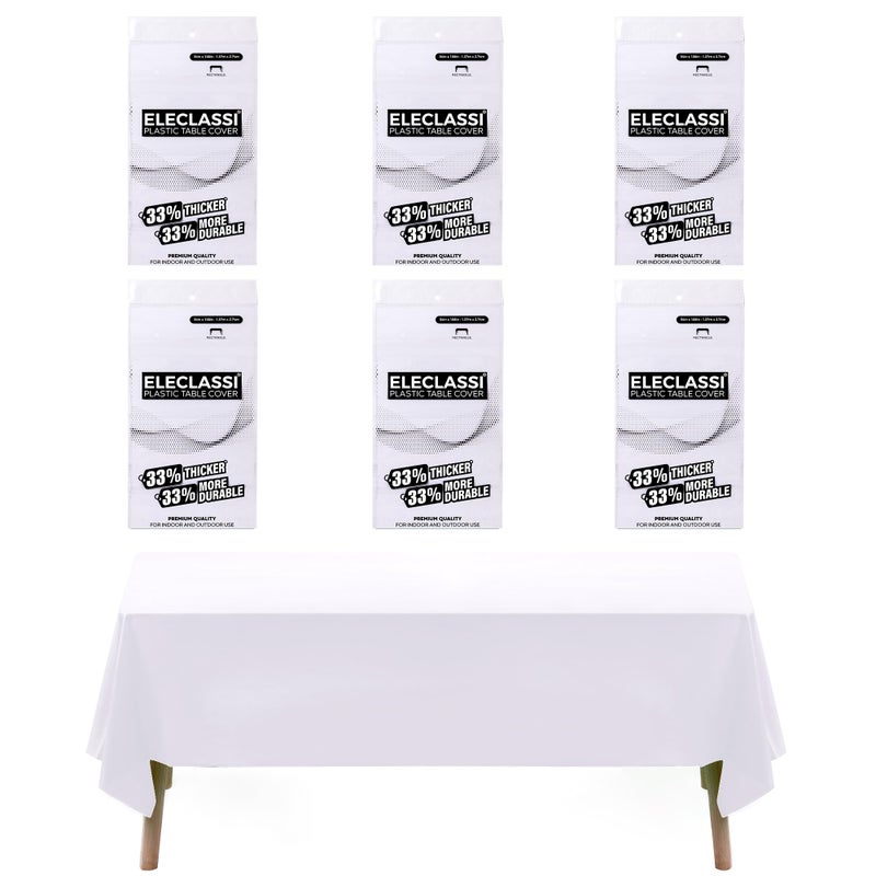 Eleclassi White 6 Pack Premium Disposable Plastic Tablecloth 54 x 108 in - Plastic Table Cloth Disposable Tablecloth for Rectangle Table Up to 8 Feet - Image 1